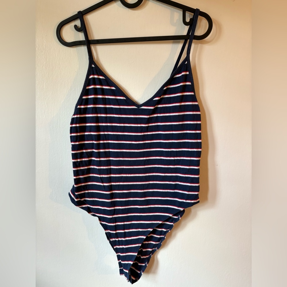 Divided Navy and White Striped Woment Bodysuit